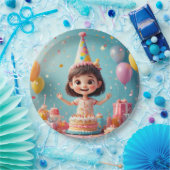 ケーキでお誕生日をお祝いする幸せな子供 ペーパープレート (パーティー)