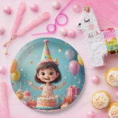 ケーキでお誕生日をお祝いする幸せな子供 ペーパープレート (パーティー)