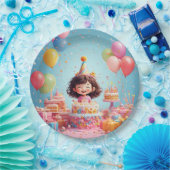 ケーキでお誕生日をお祝いする幸せな子供 ペーパープレート (パーティー)