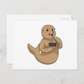 ケーキでシールを押す ポストカード (正面/裏面)