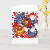 ケーキとお茶 カード (黄色い花)