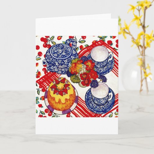 ケーキとお茶 カード (黄色い花)