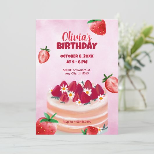 ケーキとイチゴの誕生日 招待状 (スタンド正面)