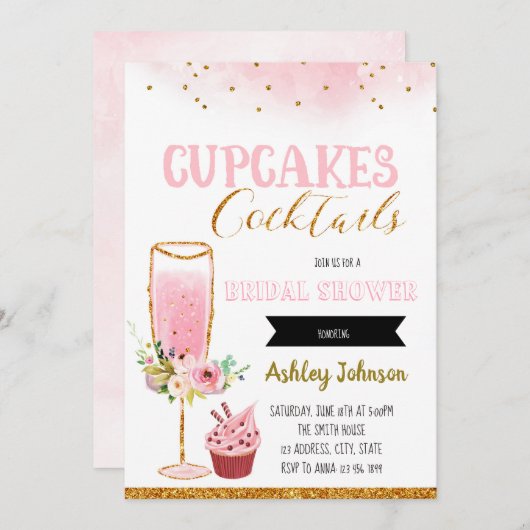 ケーキとカクテルのパーティー招待状 招待状 (正面/裏面)