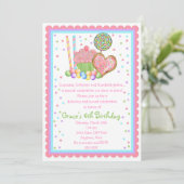 ケーキとキャンディーの誕生日招待状 招待状 (スタンド正面)