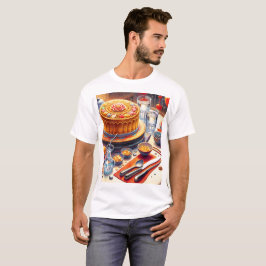 ケーキとキャンディーをボウルに入れたテーブル Tシャツ