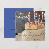 ケーキとキャンドルのモダンな誕生日招待状 招待状 (正面/裏面)