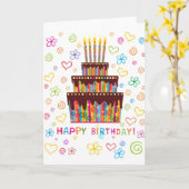 ケーキとキャンドルハッピーバースデーカード カード (黄色い花)