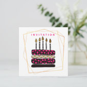 ケーキとキャンドル/ピンクブラック金ゴールド/誕生日パーティー 招待状 (スタンド正面)