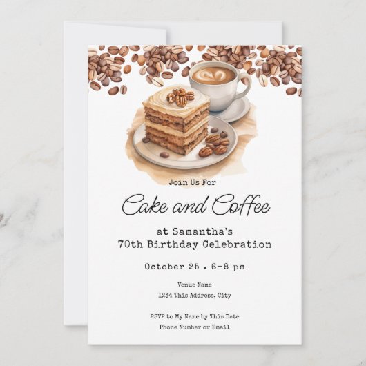 ケーキとコーヒー第70回誕生日 招待状 (正面)