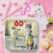 ケーキとテニス猫60歳の誕生日パーティー ペーパープレート (パーティー)
