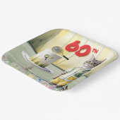 ケーキとテニス猫60歳の誕生日パーティー ペーパープレート (傾斜あり)