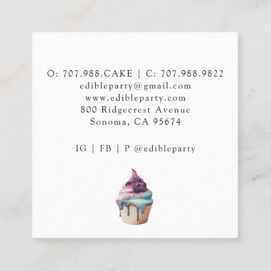 ケーキとデザートのパティシシェフベイカーの水の色バス スクエア名刺 (裏面)