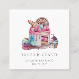 ケーキとデザートのパティシシェフベイカーの水の色バス スクエア名刺