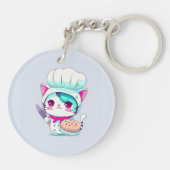 ケーキとナイフでかわいいベーカー生地のシェフ猫 | キーホルダー (裏面)
