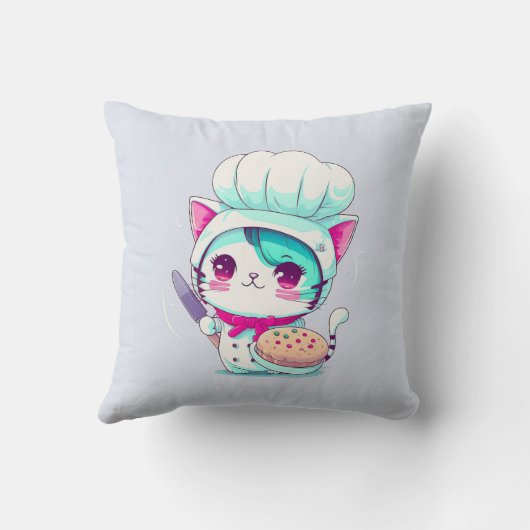 ケーキとナイフでかわいいベーカー生地のシェフ猫 | クッション (裏面)