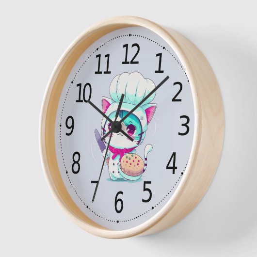 ケーキとナイフでかわいいベーカー生地のシェフ猫 | 壁時計 (傾斜)