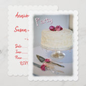 ケーキとバラの記念日パーティー招待状 招待状 (正面/裏面)