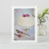 ケーキとバラ記念日パーティの招待状 招待状 (スタンド正面)