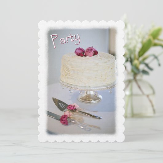 ケーキとバラ記念日パーティの招待状 招待状 (スタンド正面)