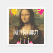 ケーキとバルーン付きモナリザ誕生日 スタンダードカクテルナプキン (正面)