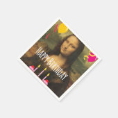 ケーキとバルーン付きモナリザ誕生日 スタンダードカクテルナプキン (角)