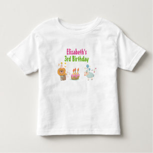 ケーキとパーティーライオンとバルーンシープ誕生日 トドラーTシャツ