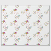 ケーキとフローラを提供する水彩自転車 ラッピングペーパー (フラット)
