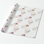 ケーキとフローラを提供する水彩自転車 ラッピングペーパー (アンロールド)