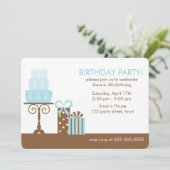 ケーキとプレゼント誕生祝い 招待状 (スタンド正面)