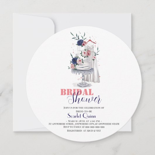 ケーキとモダンな水彩画の白いウェディングドレス2 セーブザデート (正面)