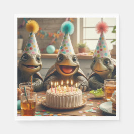 ケーキと帽子で誕生日を祝うカメたち スタンダードランチョンナプキン