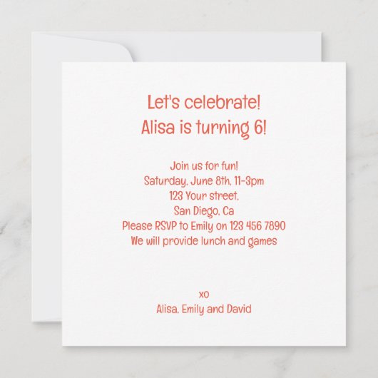 ケーキと祝一緒に楽しいヤマアラシの誕生日 招待状 (裏面)