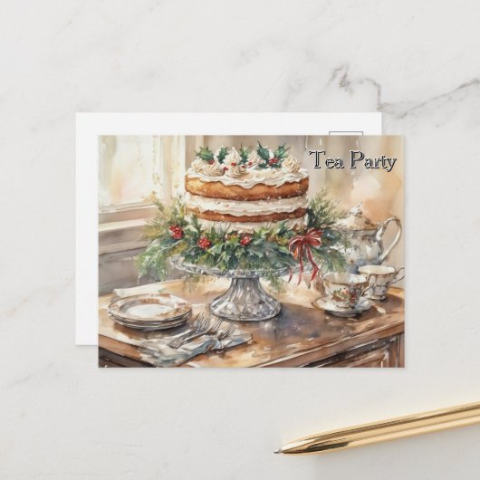 ケーキと紅茶でティータイム Tea Party シーズンポストカード (正面/裏面インサイチュ)