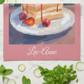 ケーキと花の水彩画 – おしゃれなインテリア キッチンタオル (折り畳み)
