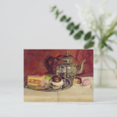 ケーキと銀のティーポットを持つ静物詩(油オン) ポストカード (スタンド正面)