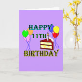 ケーキと風船とキャンドルと幸せな11誕生日 カード (黄色い花)