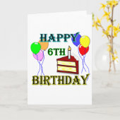 ケーキと風船とキャンドルと幸せな6誕生日 カード (黄色い花)