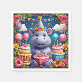 ケーキと風船のカベポスター  誕生日のカバ スタンダードカクテルナプキン