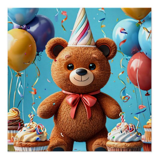 ケーキと風船の誕生日くま ポスター (正面)