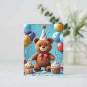 ケーキと風船の誕生日クマ ポストカード (スタンド正面)