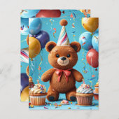 ケーキと風船の誕生日クマ ポストカード (正面/裏面)
