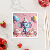 ケーキと風船を持ったゾウの誕生日 スタンダードカクテルナプキン (インサイチュ)