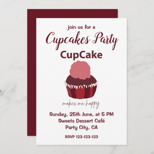 ケーキにワクワク！ハッピーカップケーキパーティー 招待状 (正面/裏面)