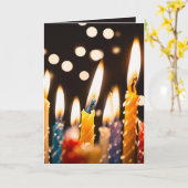 ケーキに誕生日のキャンドルをたくさん カード (黄色い花)