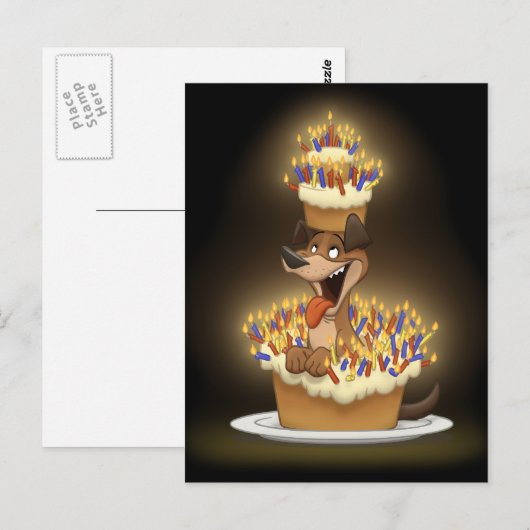 ケーキのはがきに犬 ポストカード (正面/裏面)