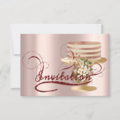 ケーキのばら色のガラス誕生日のブライダルシャワーのグリッター 招待状 (正面)