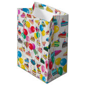 「ケーキのスライスとバルーン」 ミディアムペーパーバッグ (正面アングル)