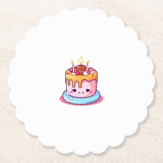 ケーキのテーマ、ケーキのデザイン、かわいいケーキ ペーパーコースター (正面)