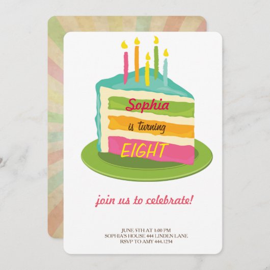 ケーキのバースデーパーティ招待状 招待状 (正面/裏面)